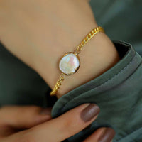 Gold Plated Bracelet With Baroque Pearl In The Centre
