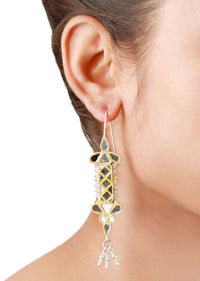 Gold Plated Contemporary Earrings With Mirror Glass And Tassels Made In Sterling Silver By Sangeeta Boochra