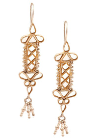 Gold Plated Contemporary Earrings With Mirror Glass And Tassels Made In Sterling Silver By Sangeeta Boochra