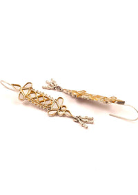Gold Plated Contemporary Earrings With Mirror Glass And Tassels Made In Sterling Silver By Sangeeta Boochra