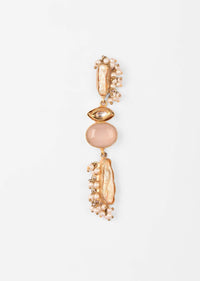Gold Plated Dangler Earrings With Baroque Pearls, Semi Precious Stones And Kundan