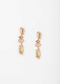 Gold Plated Dangler Earrings With Baroque Pearls, Semi Precious Stones And Kundan