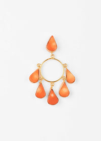 Gold Plated Earrings With Dangling Coral Semi Precious Stone Drops
