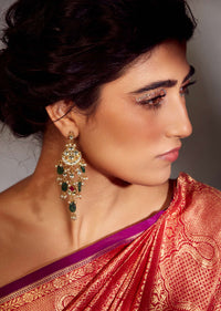 Gold Plated Green Kundan Earrings