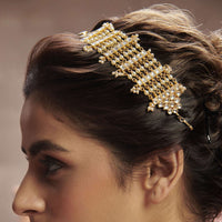 Gold Plated Kundan Head Band In Silver Alloy