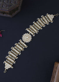 Gold Plated Kundan Head Band In Silver Alloy