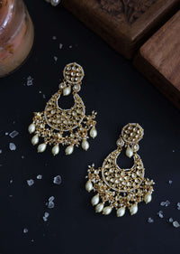 Gold Plated Kundan Chandbalis Adorned With Pearls