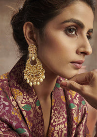 Gold Plated Kundan Chandbalis Adorned With Pearls