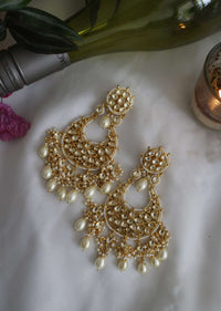 Gold Plated Kundan Chandbalis Adorned With Pearls