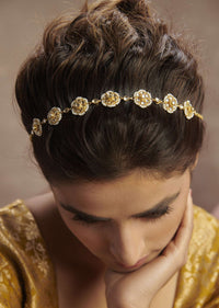 Gold Plated Kundan And Pearl Head Band