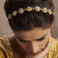 Gold Plated Kundan And Pearl Head Band