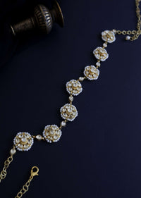 Gold Plated Kundan And Pearl Head Band