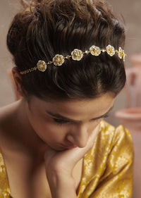 Gold Plated Kundan And Pearl Head Band