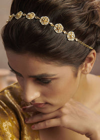 Gold Plated Kundan And Pearl Head Band