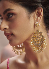 Gold Plated Kundan Chandbalis With Pearls