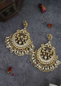 Gold Plated Kundan Chandbalis With Pearls