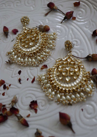 Gold Plated Kundan Chandbalis With Pearls