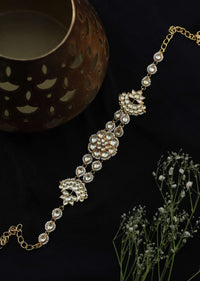 Gold Plated Kundan Head Band In Silver Alloy