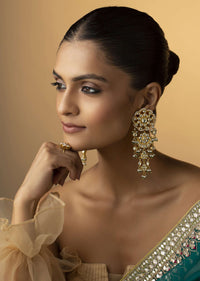 Gold Plated Kundan And Pearl Earrings In Silver Alloy