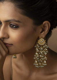 Gold Plated Kundan And Pearl Earrings With A Floral Motif