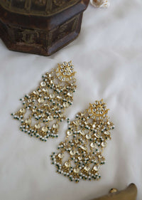 Gold Plated Kundan And Pearl Earrings With A Floral Motif