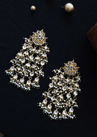 Gold Plated Kundan And Pearl Earrings With A Floral Motif