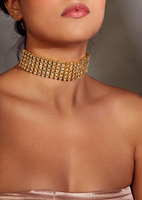 Gold Plated Kundan Choker Necklace In Silver Alloy