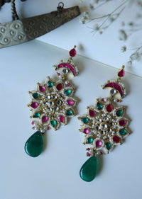 Gold Plated Kundan Earrings Adorned With Natural Stones