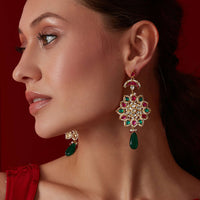 Gold Plated Kundan Earrings Adorned With Natural Stones