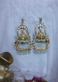 Gold Plated Kundan Jhumkas With Pearls In Silver Alloy