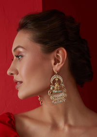 Gold Plated Kundan Jhumkas With Pearls In Silver Alloy