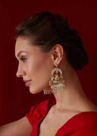 Gold Plated Kundan Jhumkas With Pearls In Silver Alloy