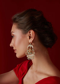 Gold Plated Kundan Jhumkas With Pearls In Silver Alloy