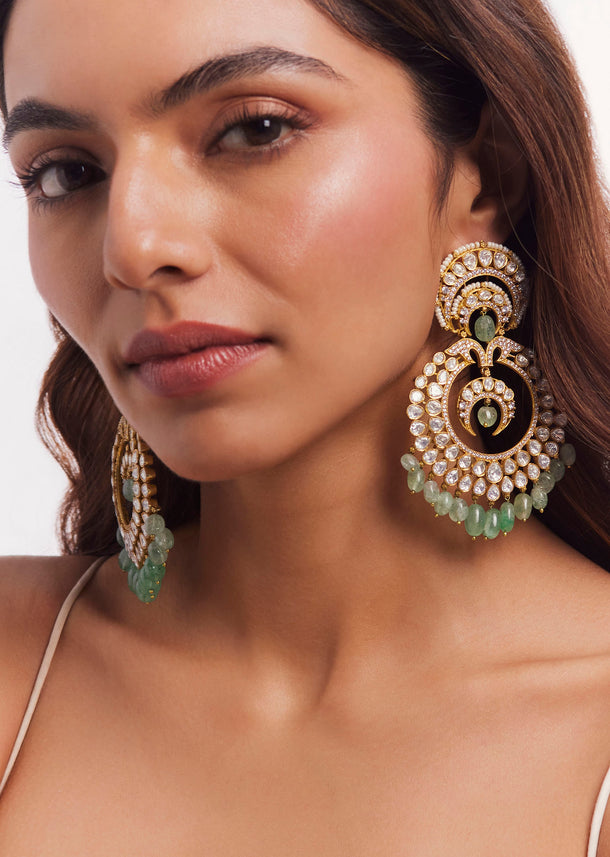 Gold Plated Kundan Polki Chandbali Earrings