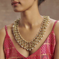 Gold Plated Layered Pearl And Kundan Necklace