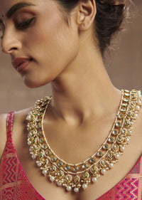 Gold Plated Layered Pearl And Kundan Necklace