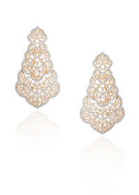 Gold Plated Long Ethnic Earrings Studded With Faux Diamonds By Aster
