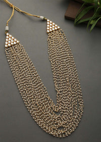 Gold Plated Long Layered Necklace With Pearl Detailing