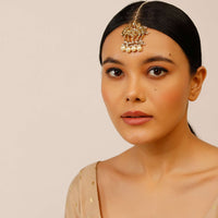 Gold Plated Mangtika With Kundan Polki In Peacock Motif And Pearls