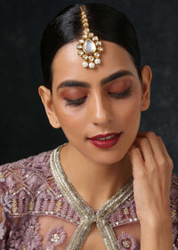 Gold Plated Mangtika With Uncut Polki And Pearl Accents