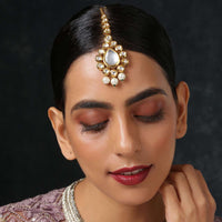 Gold Plated Mangtika With Uncut Polki And Pearl Accents