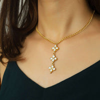 Gold Plated Necklace With Floral Chain Encrusted With Kundan Pendant