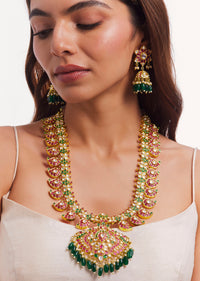 Gold Plated Pachi Kundan Long Necklace Set