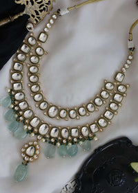 Gold Plated Polki Necklace Set With Natural Stones