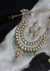 Gold Plated Polki Necklace Set With Natural Stones