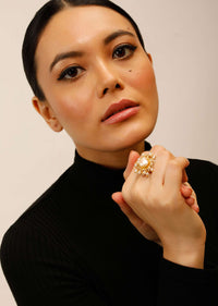 Gold Plated Ring With A Drop Shaped Baroque Pearl Centre And Tiny Pearls