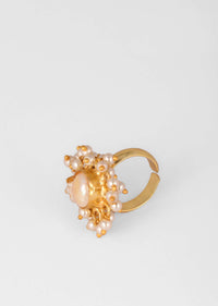 Gold Plated Ring With A Drop Shaped Baroque Pearl Centre And Tiny Pearls