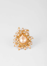 Gold Plated Ring With A Drop Shaped Baroque Pearl Centre And Tiny Pearls