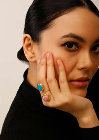 Gold Plated Ring With Pink And Blue Semi Precious Stones