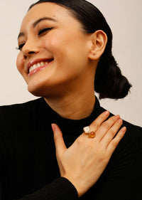 Gold Plated Ring With White And Yellow Semi Precious Stones